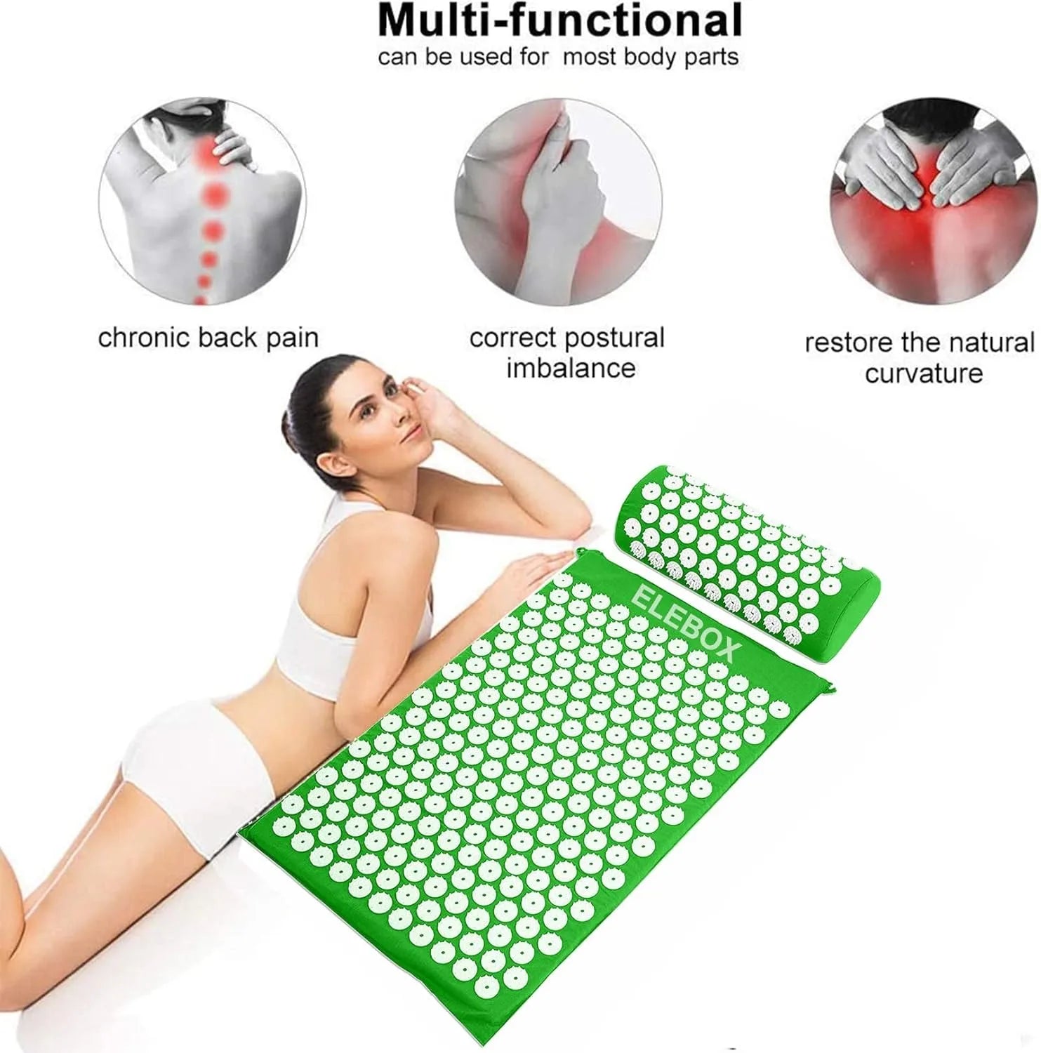 Acupressure Mat Massage Acupuncture Mat and Pillow Set  with Spike Points for Neck, Back and Stress Relief