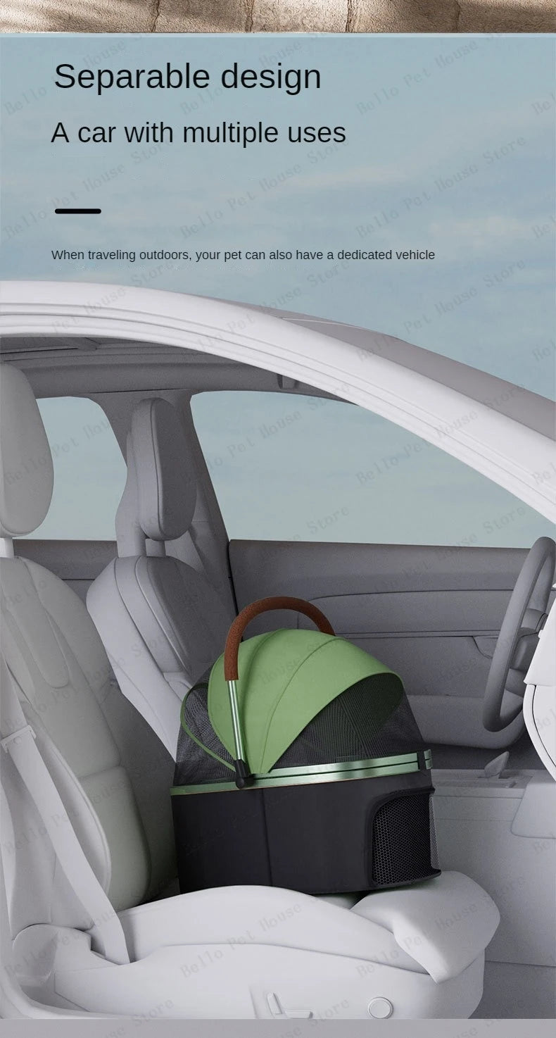 Detachable Pet Stroller Ultra-light Portable Outdoor Cat and Dog Stroller Aluminum Alloy Frame Four-wheel Shock Absorber