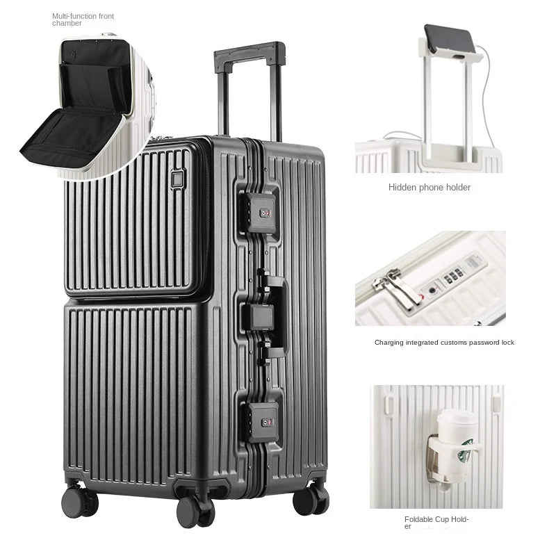 26/28/32 Inch Large Capacity Travel Suitcase Rolling Luggage Aluminum frame Suitcase Trolley Case with Cup Holder Travel Case