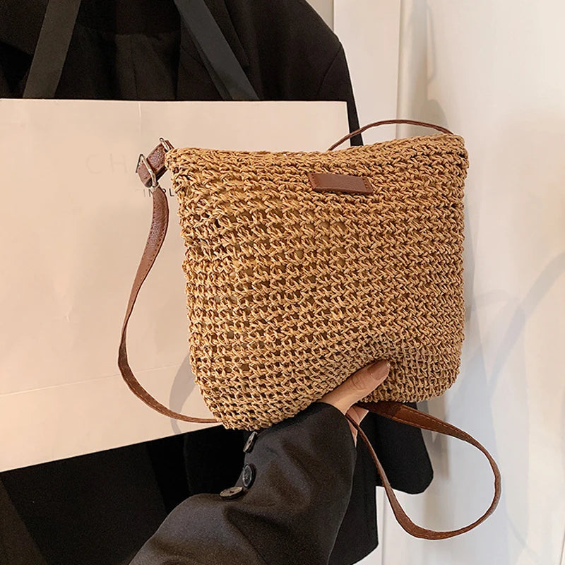 Bohemian Straw Beach Bags For Women High Capacity Handmade Shoulder Bag Casual Woven Totes Bag Shopping Clutch Handbag Purse