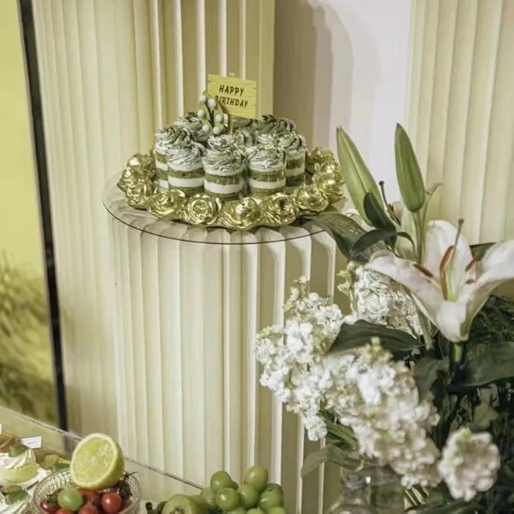 Sturdy Cardboard Column with Clear Acrylic Plate Reusable Cylinder Stands for Party,Cake Stand Pillar for Birthday Dessert Cake