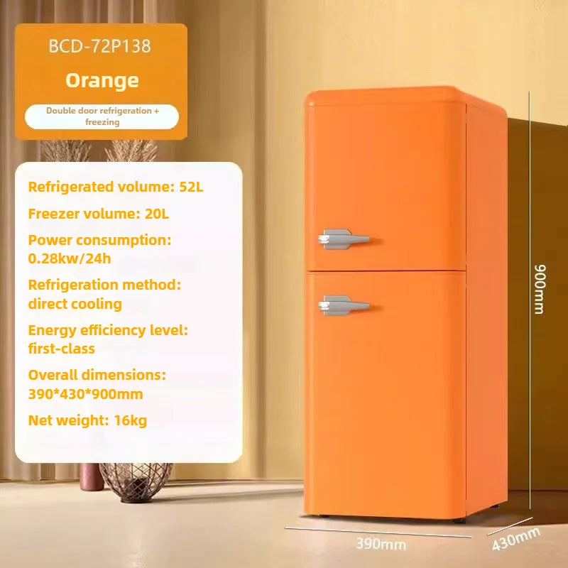 Double Door Refrigeration Freezing Mini Small Medium Silent Energy-saving Retro Refrigerators with Handle for Office Home Hotel