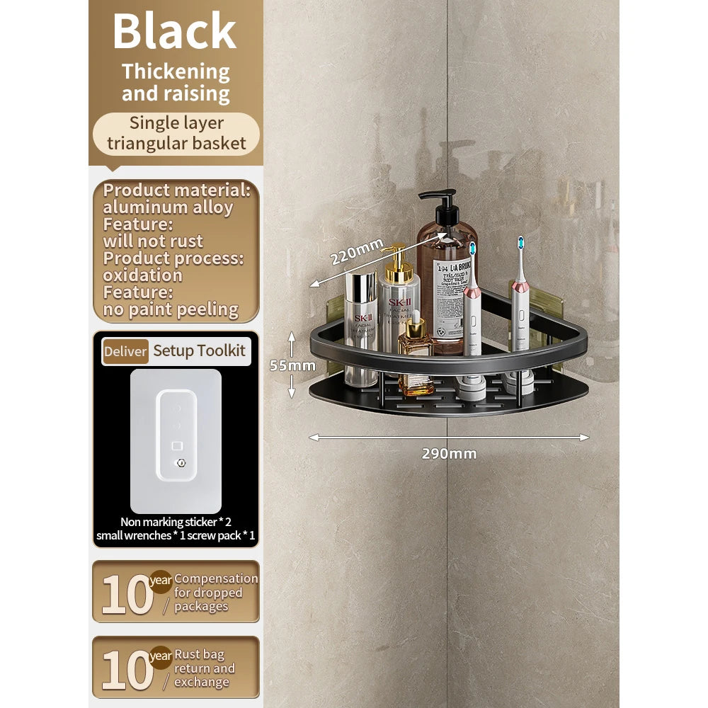 No Need to Drill Walls for Installation Aluminum Bathroom Shelf Shelves Shampoo Rack Storage Holder Kitchen Organizer