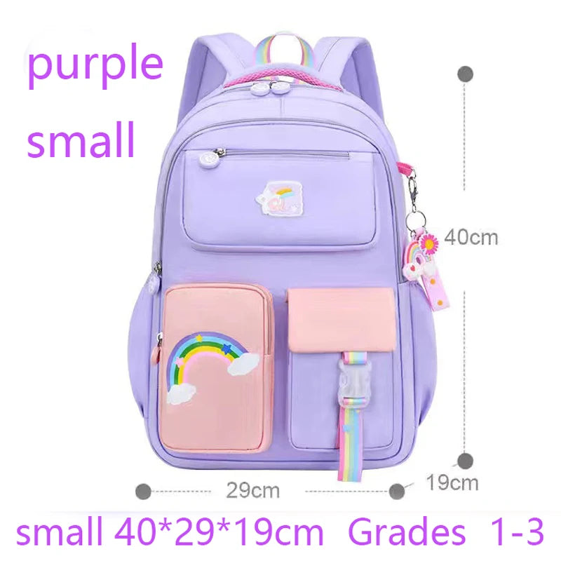 Kids Backpacks for Macaron Color Girls School Bookbag for Teenage Backpack Cute Multiple Pouch School Bag And Rainbow Pendant