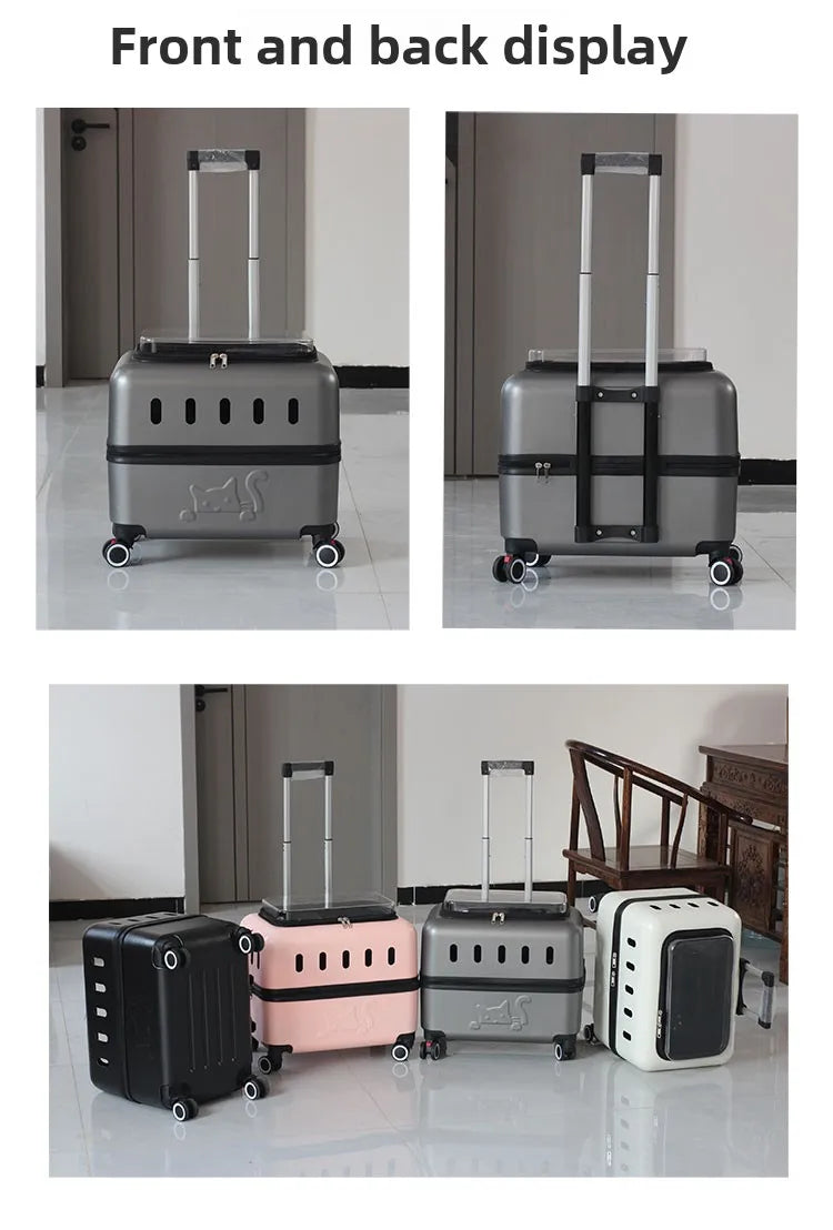 Large Pet Travel Carrier Rolling Pet Transport for Cats & Small Dogs Breathable Cat Suitcase Transparent Skylight Pet Stroller