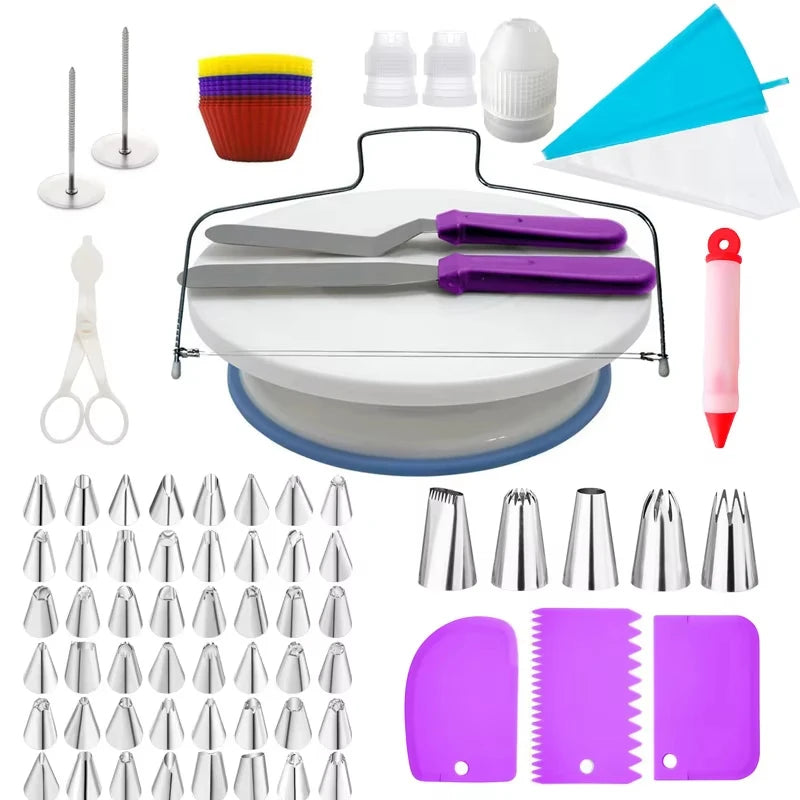 Cake Making Tools Kit For Decorating Include Plastic Rotating Cake Turntable Icing Smoother/Spatula DIY Cake Decorating Set Tool