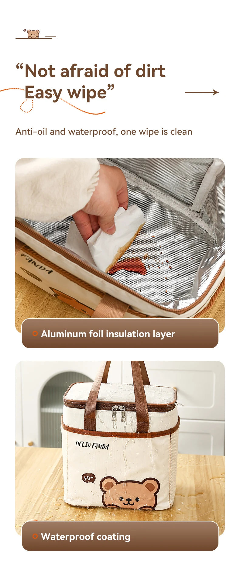 WORTHBUY Cute Thermal Lunch Box Bag Student Portable Large Capacity Insulated Lunch Bag Waterproof Reusable Picnic Cooler Bag