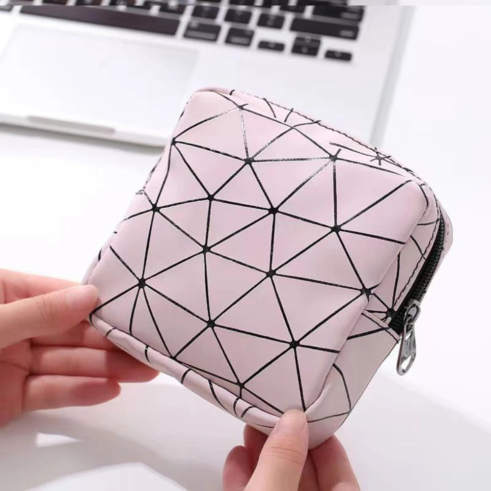 Sanitary Napkin Storage Bag,Leather Waterproof Feminine Period Bag with Zipper for Teen Girls Women,Small Makeup Pouch,Wallet