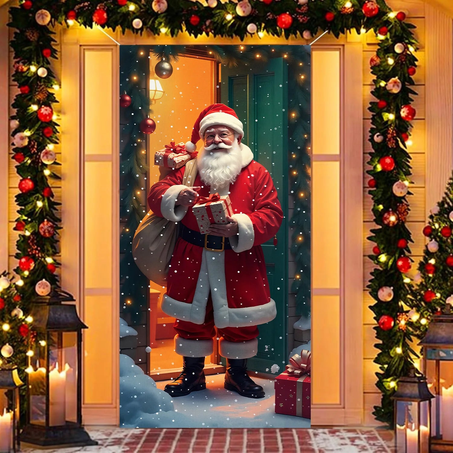 1pcs 2D Christmas Theme Door Cover Banner 2026 New Year Living room Decor Xmas Navidad Santa Snowman animals decor Favor Gift