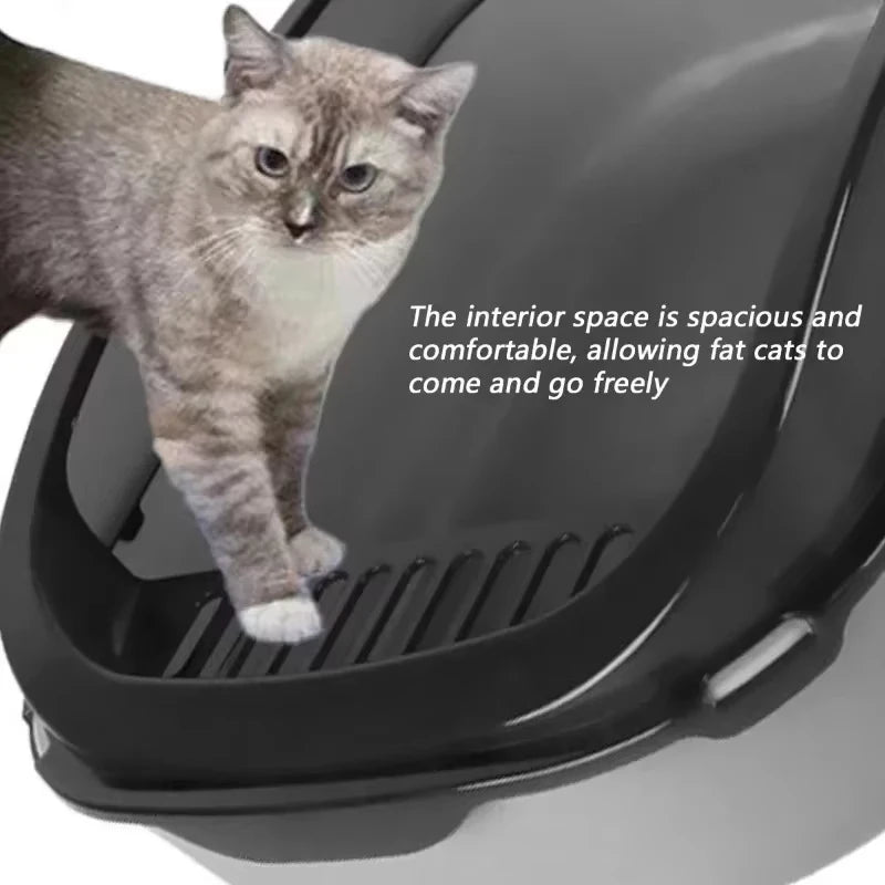 Cat Litter Box Large Capacity Semi-closed Plastic Anti-Splash Cats Toilet Bedpan Big Oversized Cat Tray Bedpan Cat Toilet Bowl