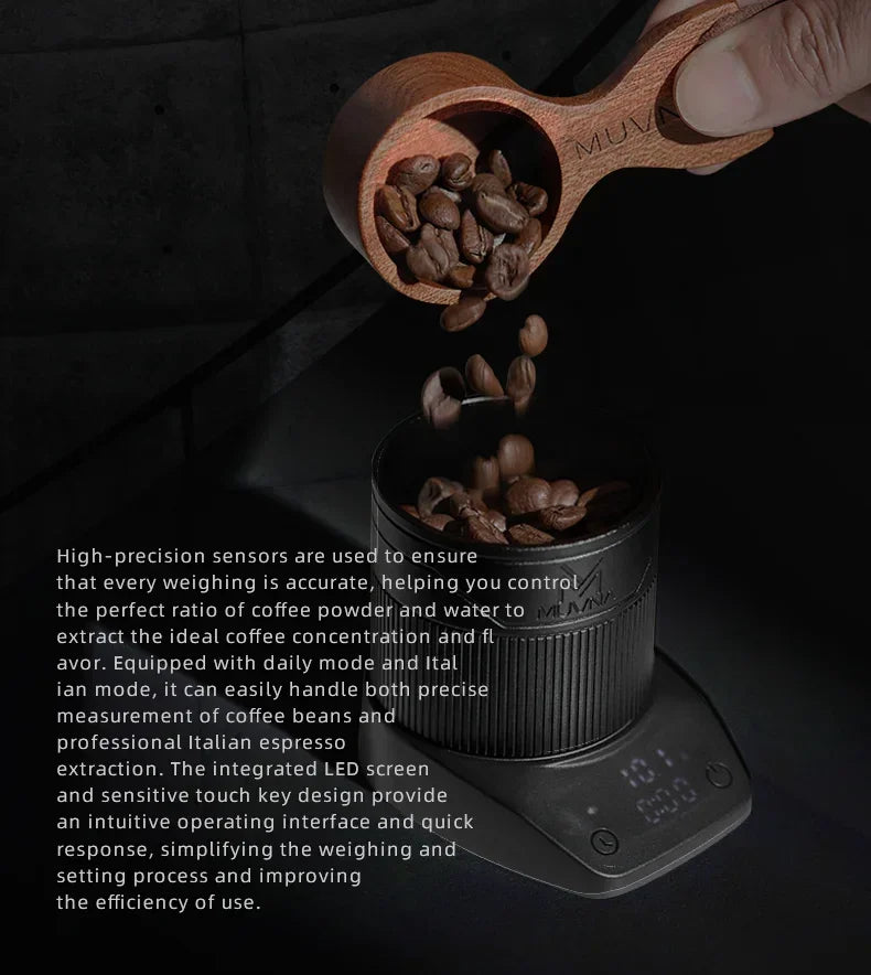 MUVNA-Mini Electronic Espresso Scale Weight 0.1g High Precision  LED Monitor Portable Coffee Scale Customized Receiving Cup Rod