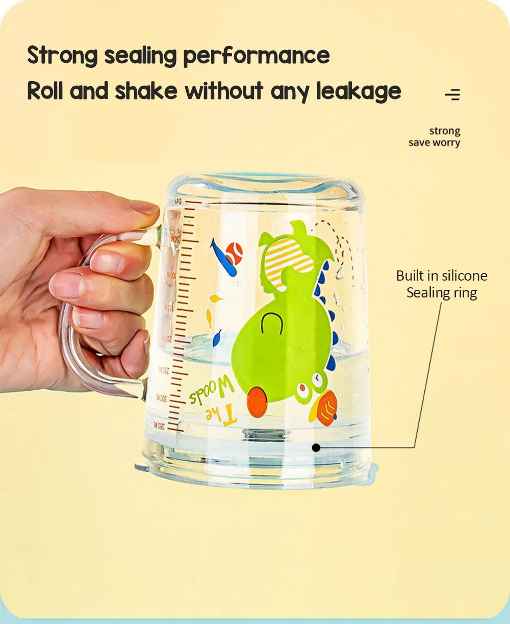 350ml Cute Unicorn Children Milk Cup With Scale Transparent Breakfast Cup With Straw Lid Cartoon Glass Cup For Kids Drinkware