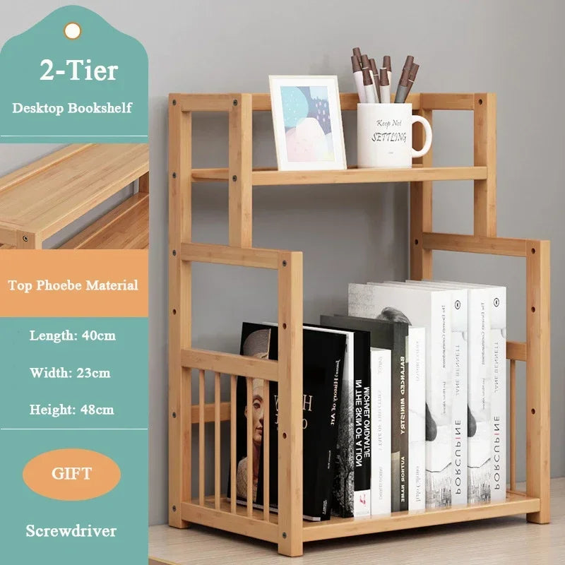 3-tier Wooden Bookshelf Office Student Stationery Organizer Magazine Holder Home Sundries Storage Shelves Kitchen Seasoning Rack