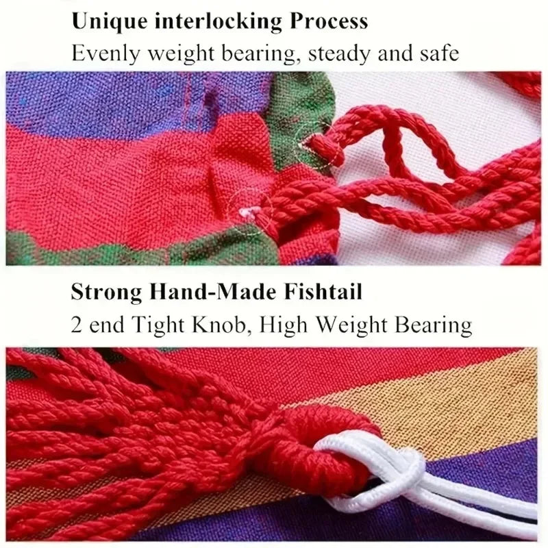 200KG Capacity Stripes Canvas Hammock Chair Thick for Garden Swing Seat Patio Camping Beach Dormitory Leisure with Storage Bag