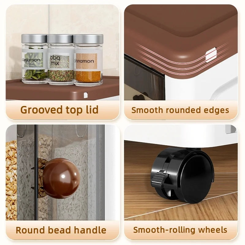 The transparent storage cabinet with wheels in the gap saves space in the kitchen and living room for storing snacks