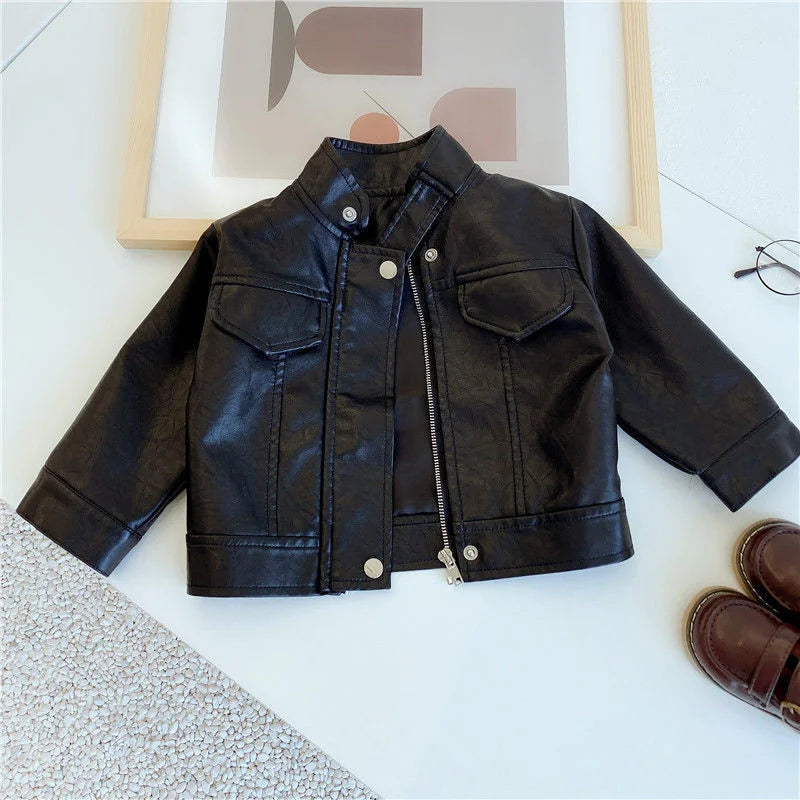 Boys Handsome Leather Jackets Kids 2-8 Years New Classics Spring Autumn Coats Baby Children Pu Outerwear Kids Zipper Fly Clothes