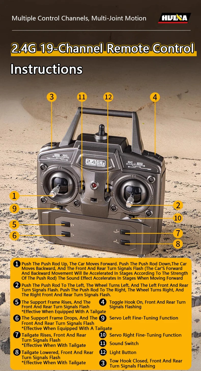 HUINA 1501 770S Alloy Tractor 19CH RC Truck 1/18 2.4G remote control Engineering Trailer Truck with Light and Sound Toys