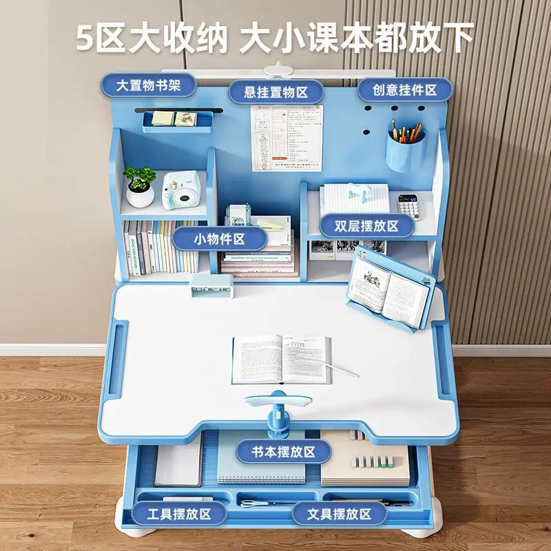 Household Student Desk and Chair Set Height Adjustable, Ergonomic Children School Writing Study Table
