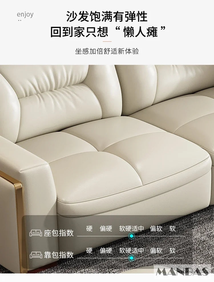 Premium Italian Genuine Leather Sectional Sofa Sets Couch Sofas with USB and Bluetooth Speaker - MANBAS Living Room Furniture