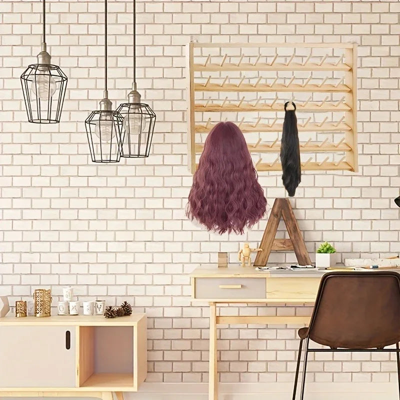 DIY Home Spindle Rack Wall Hanging Wooden Spool Sewing Thread Rack Storage Rack Hair Accessories Wig Display Organizer