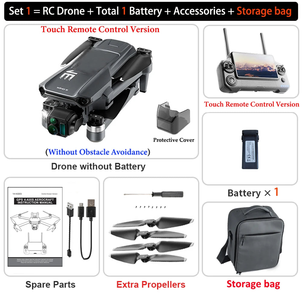 New Wing 6 Drone 8K Camera 3-Axis Gimbal WIFI Obstacle Avoidance FPV Brushless Touch Screen Remote Control Quadcopter Toys Gifts