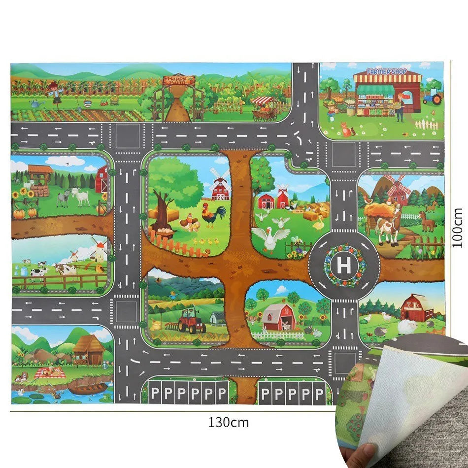 Children Playmat Activity Surface Waterproof Map Kids Animal Road Toy Baby Dinosaur Road Portable Carpet Farm Road Non-Toxic Mat