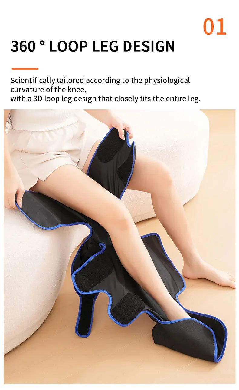 Rechargeable Leg Massager with Heat & Air Compression - 3-Level Pain Relief Wrap for Circulation Boost & Muscle Recovery LED