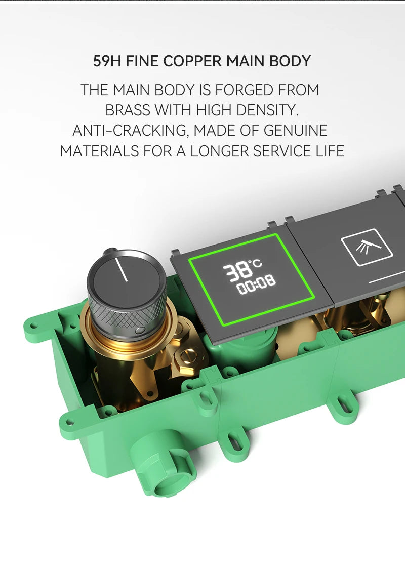 Luxury Ceiling Shower System Set Concealed Thermostatic Brass Digital Display Hydro Generator Rainfall  with Light and Bluetooth