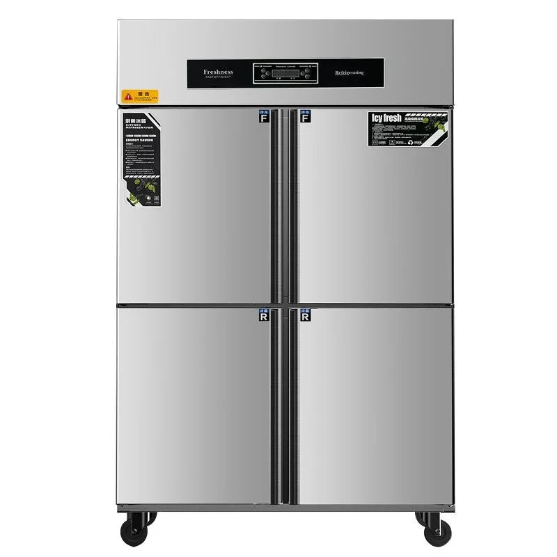 4-Door Commercial Freezer Refrigerator - Large Vertical Air Cooling Frozen Food Storage for Kitchen Restaurant