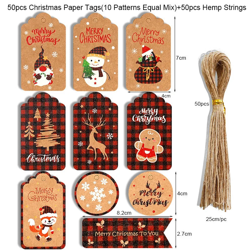 50pcs Painted Christmas Tag Kraft Paper Christmas Tag Card Party Gift Wrap Tag Tag 50 Sets