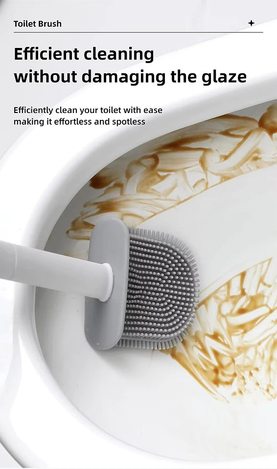 1PC Black Wall Mounted Toilet Brush Silicone Flat Brush Head Toilet Brush Cleaner Brush Set Toilet Cleaning Brush Bathroom