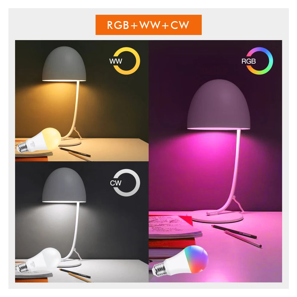 15W WiFi Smart Led Light Bulb E27 LED RGBCW Smart Bulb Voice Control Via Google Home Tuya Smart Life App Alexa RGB Lamp 110-220V