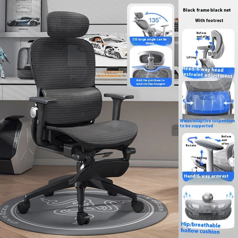 Ergonomic Office Chair High Back Computer Desk Chair 6D Adjustable Headrest And Lumbar Support Mesh Swivel Reclining Gaming Seat