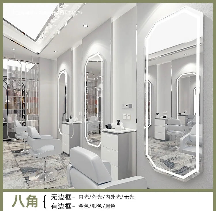 Wall-mounted simple hairdresser floor mirror LED perm and dyeing mirror table touch