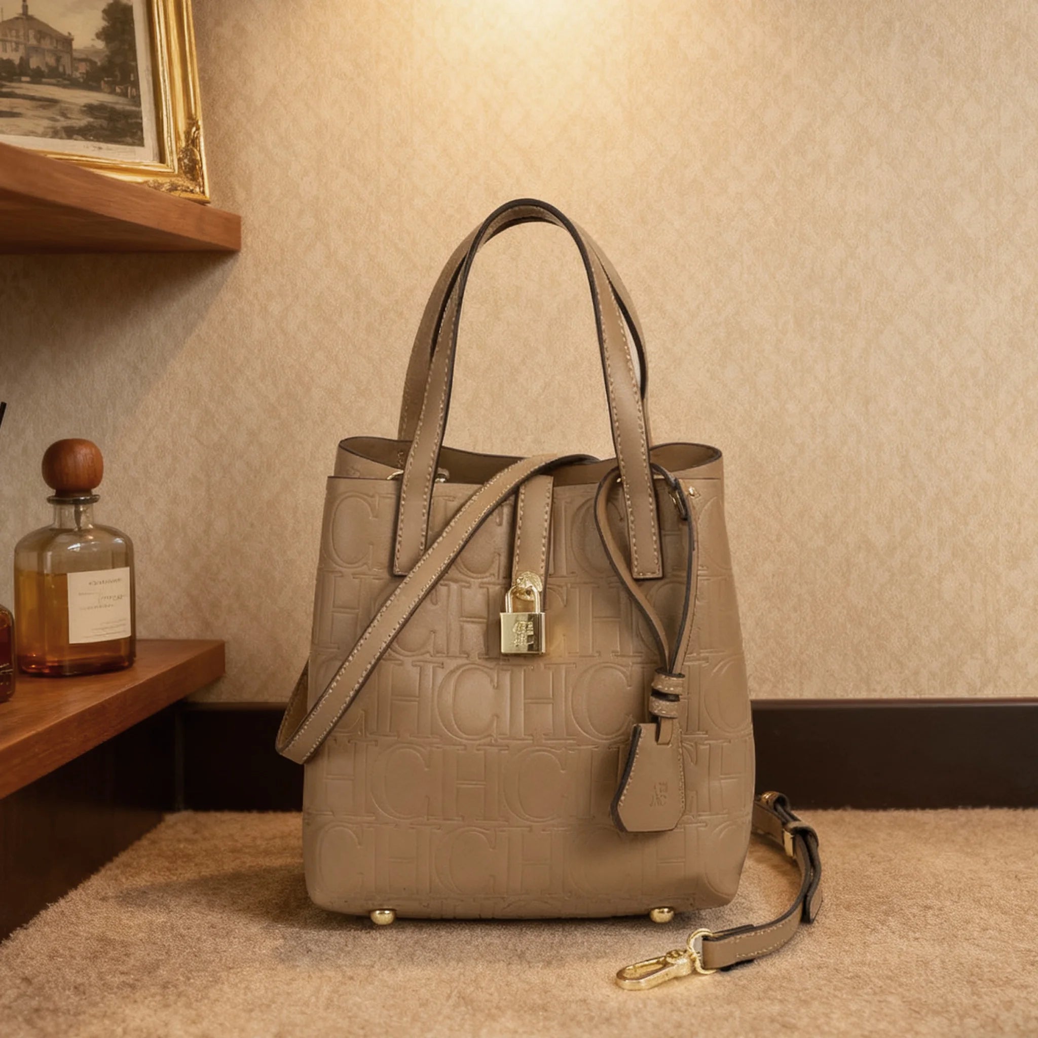 Embossed Ladies Crossbody Bag Letter Printing Design Ladies Handbag Large Capacity Tote Bag Elegant Temperament Ladies Should