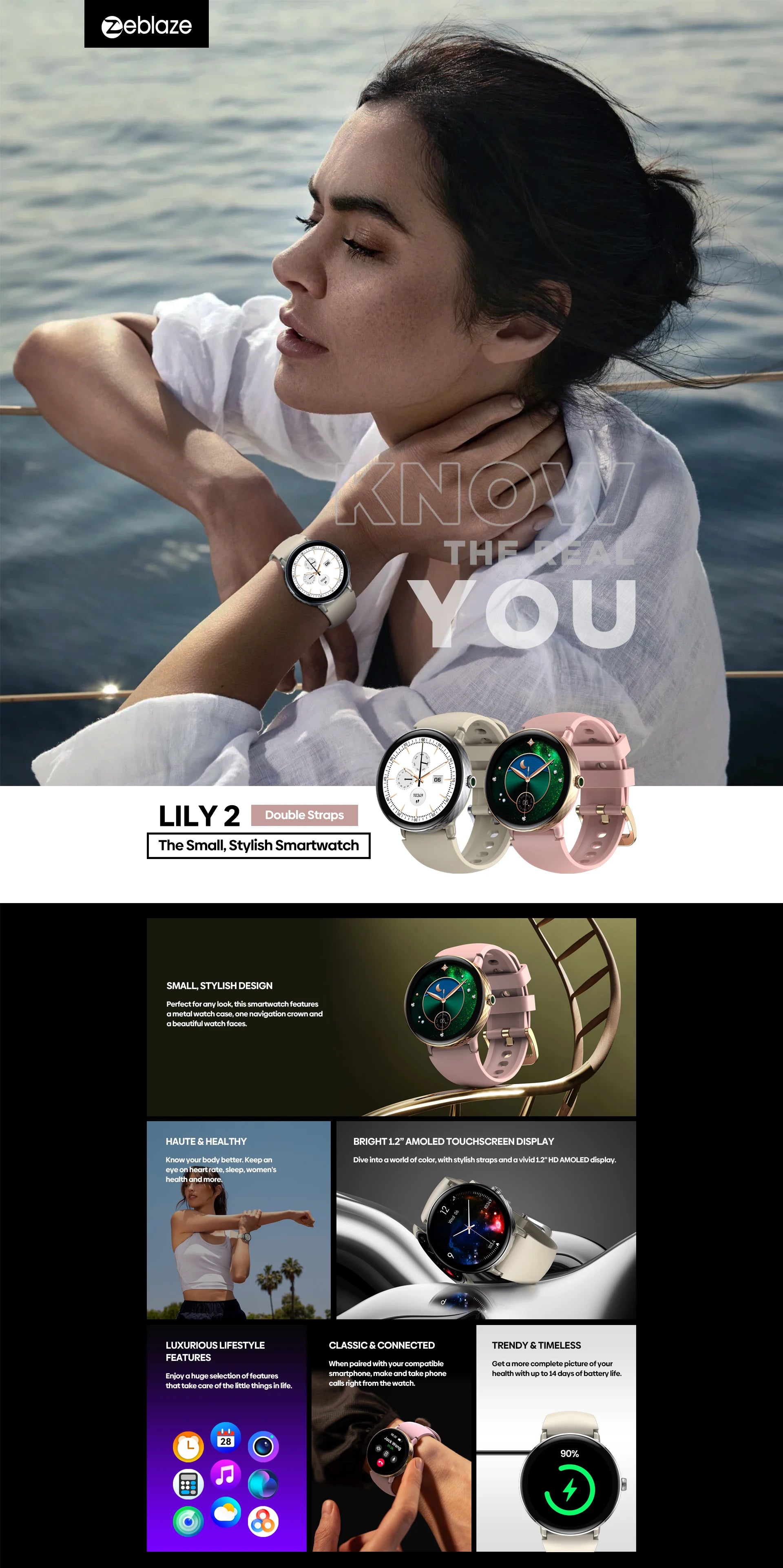New 2025 Zeblaze LILY 2 Voice Calling Female Smartwatch Double Strap 1.2" HD AMOLED Display Health Monitoring Sports Smart Watch