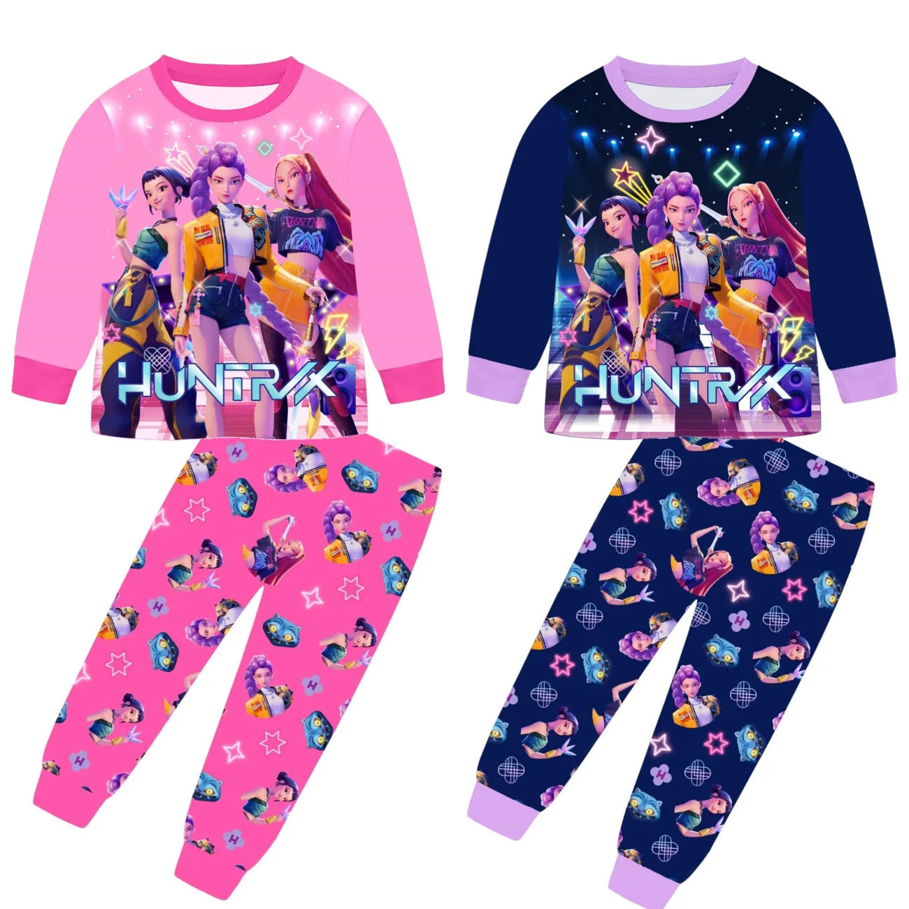 Anime Kpop Demon Hunters Zoey Costume Autumn Pajamas for Children's Clothing 3-14Years Kids Huntrix Rumi Girls Tshirt Pants Sets