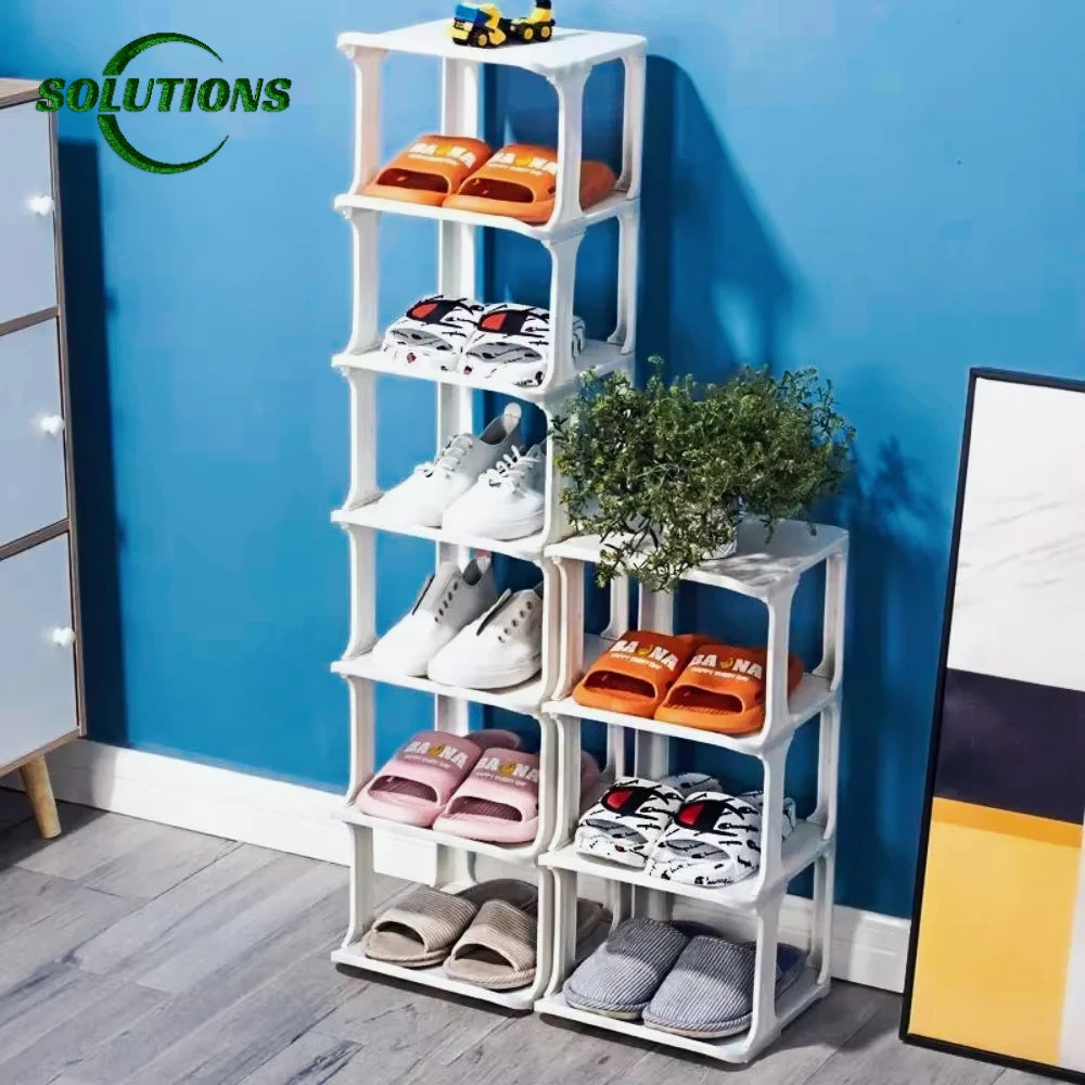Shoe Cabinet Floor-standing Plastic Multi-Layer Stack Able Removable Home Narrow DIY Shoes Rack for Corner Gap Space Saving