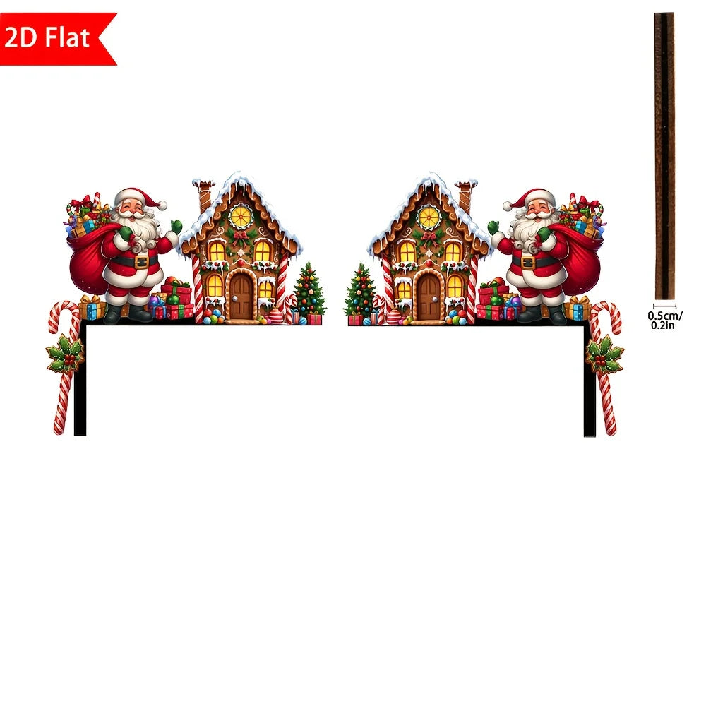 1pcs 2D Christmas Corner Sign Gingerbread House  Santa Claus Frame Wooden Door Sitter Home Wall Decors Festive Xmas Decor Gifts