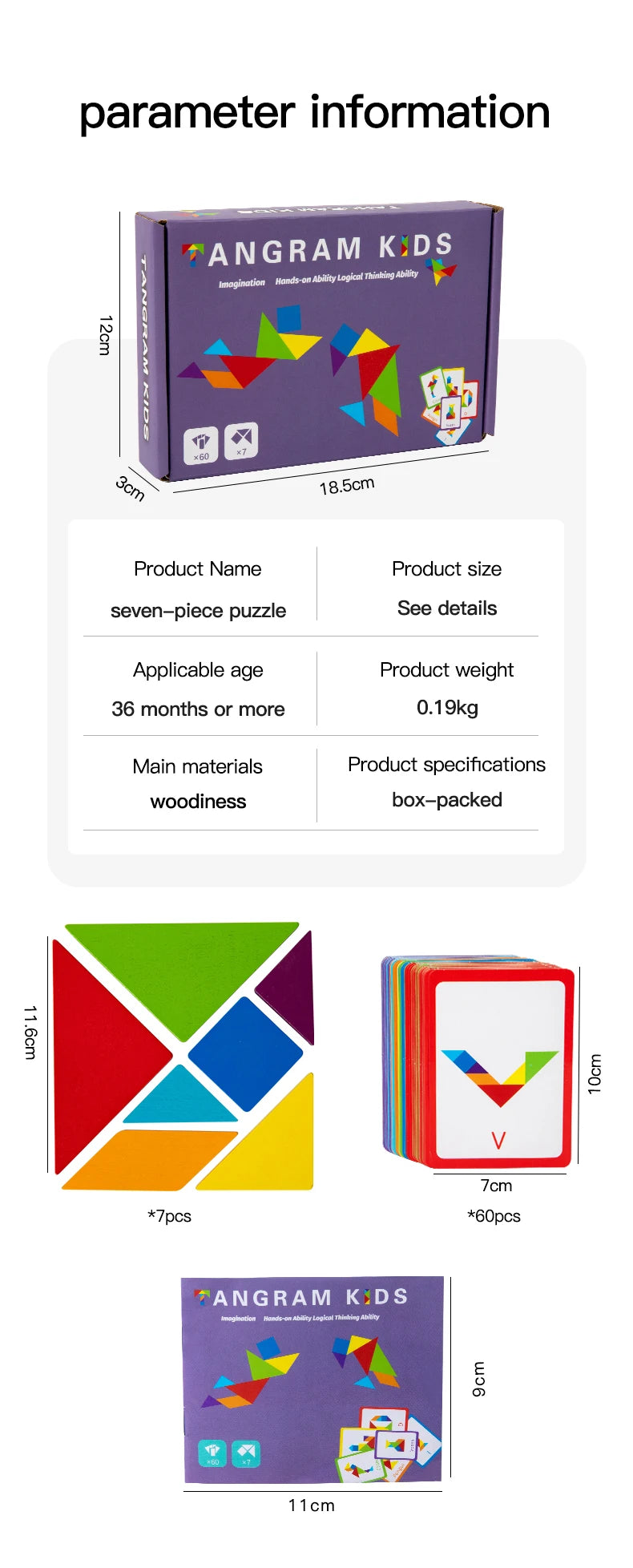 3D Wooden Tangram Jigsaw Puzzles Board Games Kids Montessori Educational Toys Children Kindergarten Geometric Shape Teaching Aid