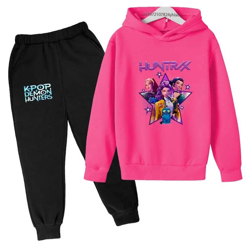 Kpop Demon Hunters Hot Cartoon Print Kids Autumn Spring Casual 2pcs Hoodie+Pants Tracksuits 2-13 Years Boys Girls Clothes Sets