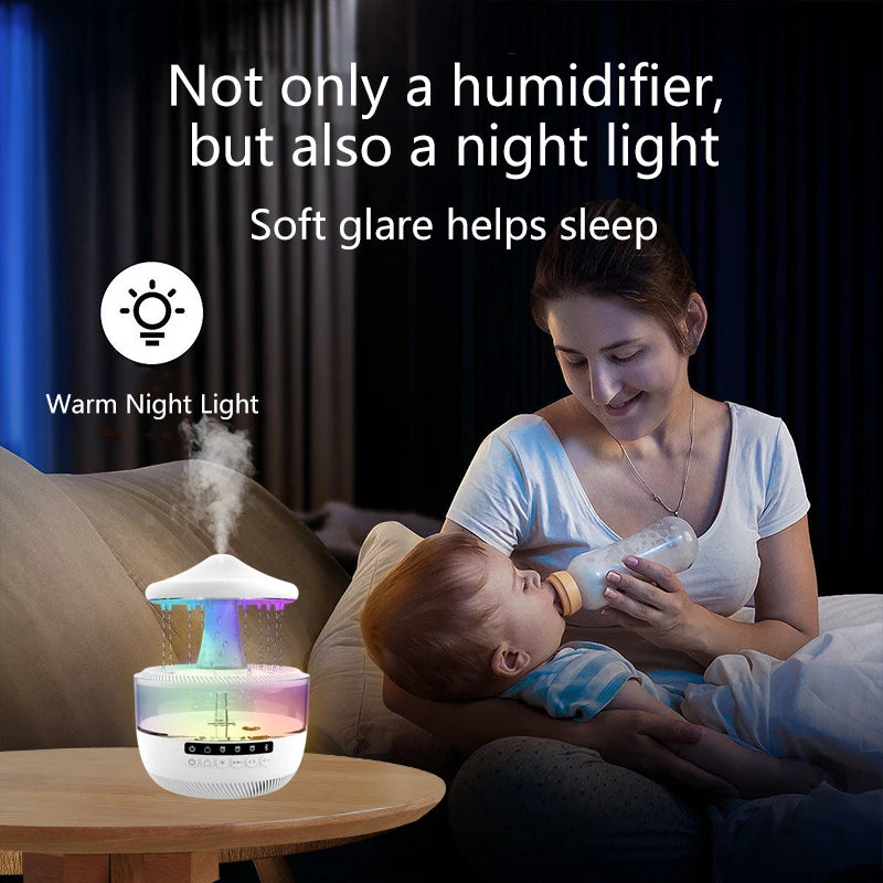Cloud Rain Humidifier Colorful Mushroom Cloud Rain Drop Bedroom Sleep Night Light Rain Aromatherapy Machine Humidifier