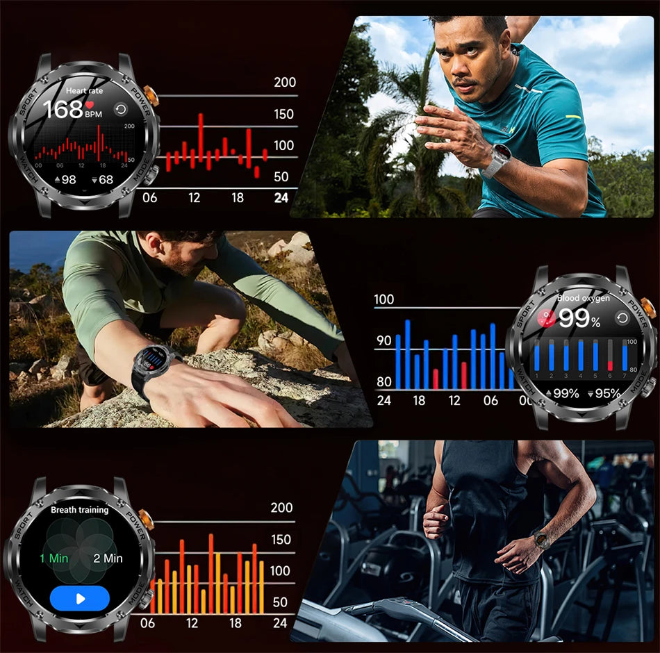 LIGE Military Smart Watch Men 1000mAh Battery Outdoors LED Flashlight Waterproof Heart Rate Sport BT Call 1.7" AMOLED Smartwatch