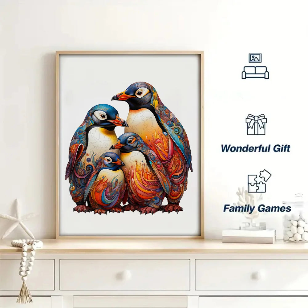 Wooden Puzzle Penguin Exquisite Gift Box with Irregular Shaped Animal Puzzle Gifts for Family Interaction and Adult StressRelief