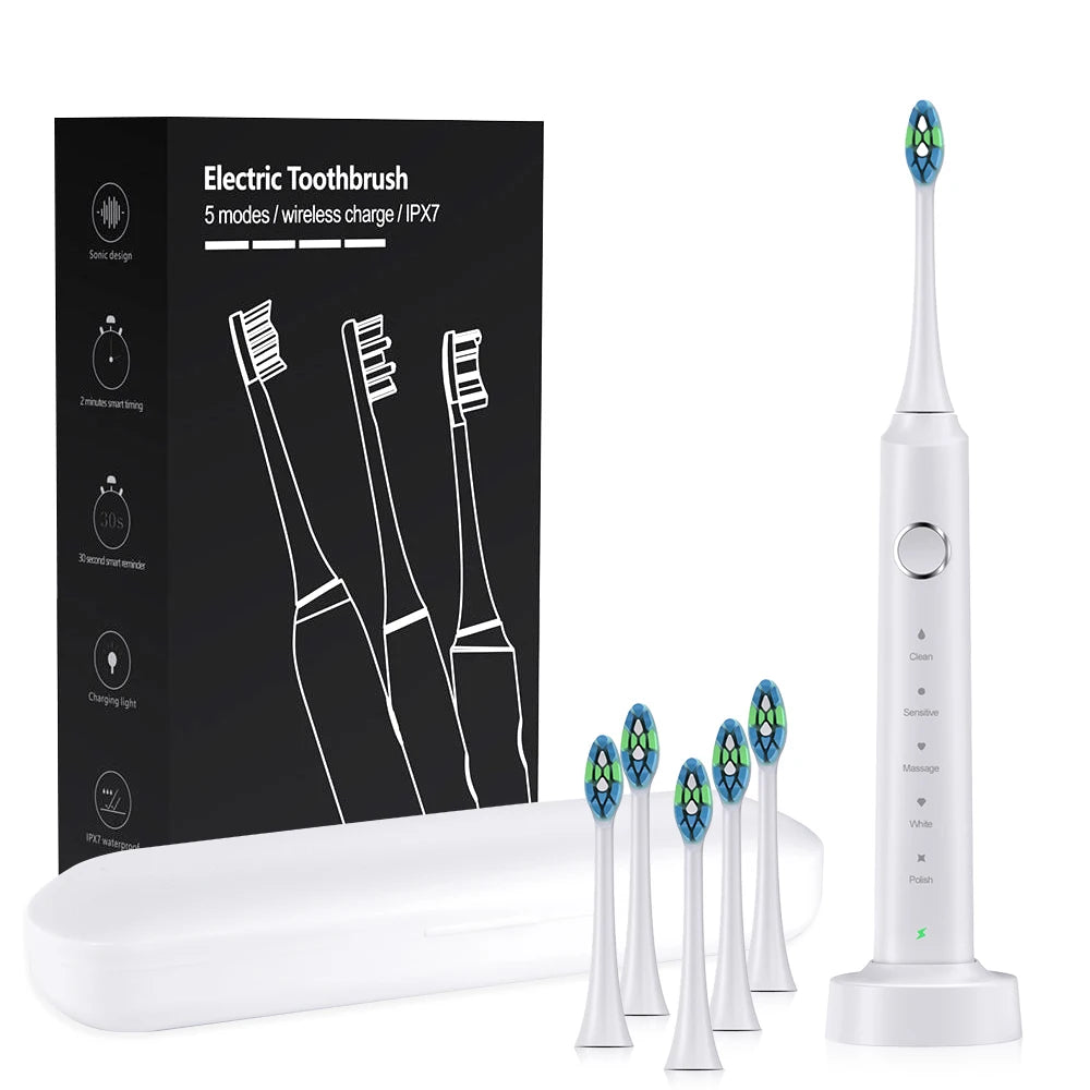 Sonic Electric Toothbrushes for Adults Smart TimerTeeth Whitening Toothbrush IPX7 Waterproof 6 Replaceable Heads Set