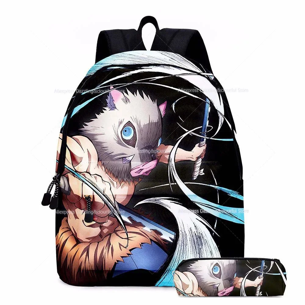 Demon Slayer Nezuko Backpacks 2pcs Girls School Bags Kimetsu No Yaiba Kids Anime Bagpacks Female Male Bookbag Gifts