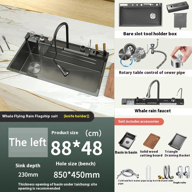 Kitchen Sink Stainless Steel Waterfall Sinks Extra Large Single Slot with Digital Display Faucet Set For kitchen