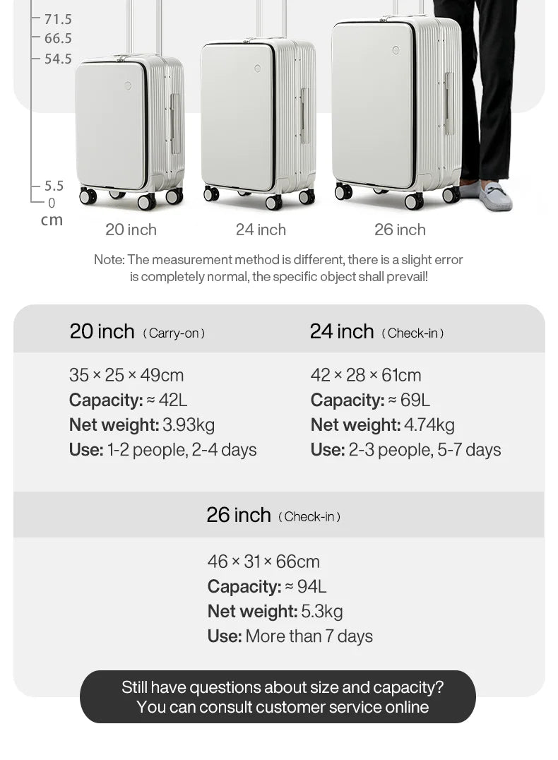 Mixi NEW Aluminum Frame Suitcase Carry On Rolling Luggage with USB Port Boarding Cabin Cup and Phone Holder 20 24 Inch