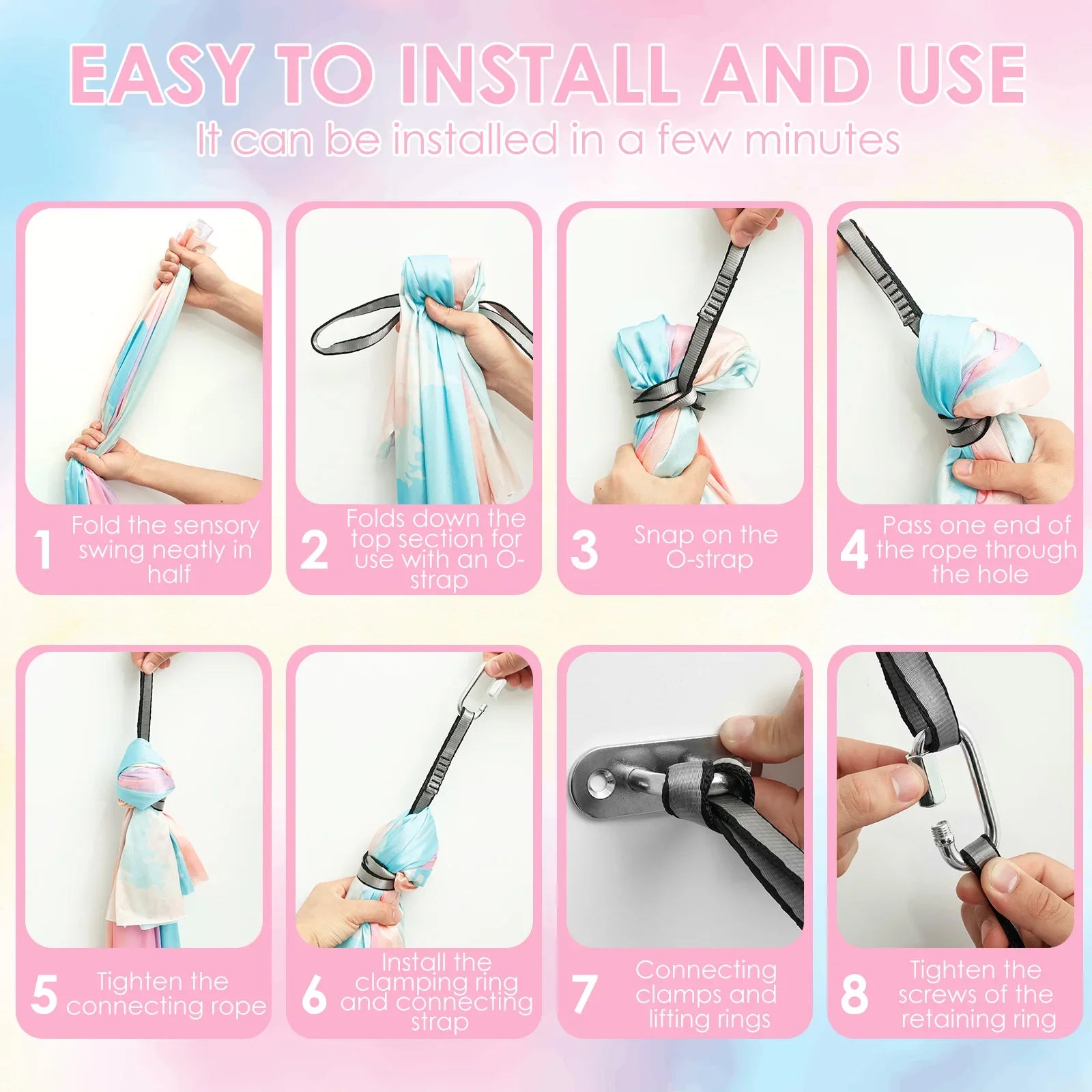 Sensory Swing Comfortable Kids Sensory Hammock Holds up to 200 lbs Indoor Cuddle Swing with 360° Swivel Hardware for Children