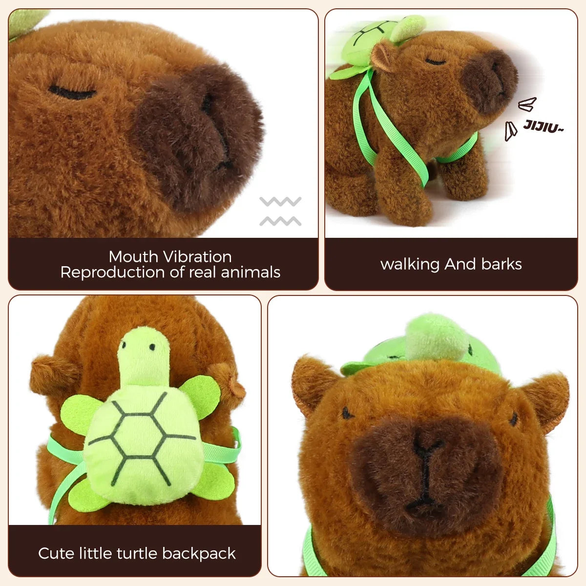 1Pc Plush Electric Capybara Back Turtle Simulation Electronic Pet Walking Sound Moving Mouth Pet Toy For Christmas Birthday Gift